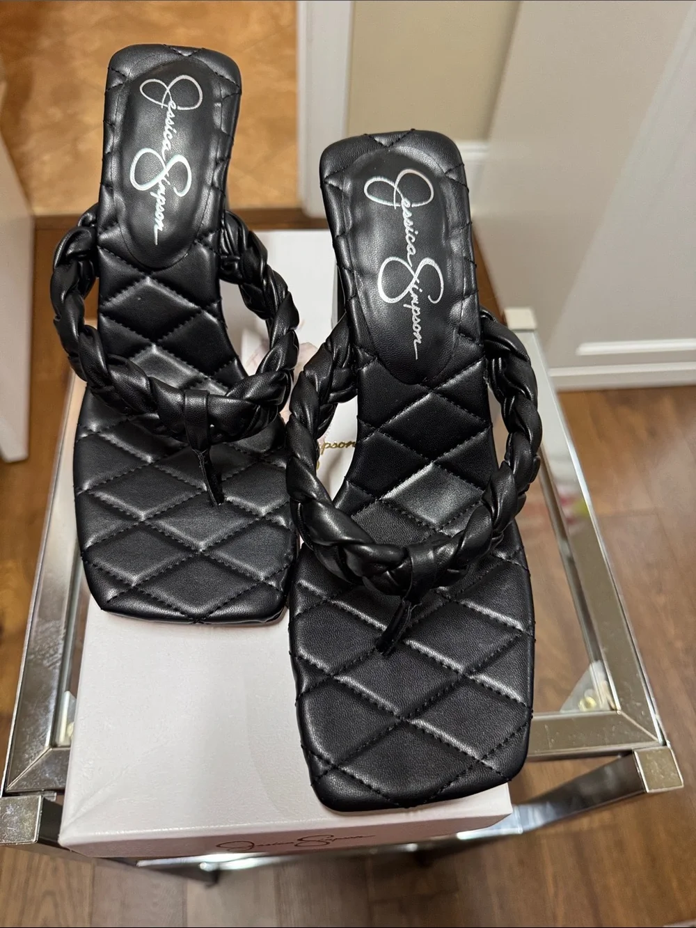 Jessica Simpson Quilted Braided-strap Black Heeled Sandals size 9 1/2 never worn